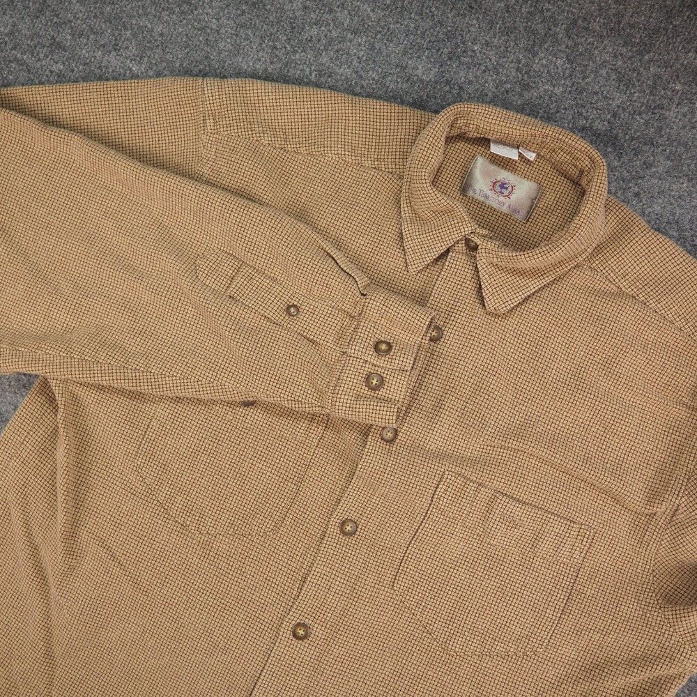 The Territory Ahead Shirt Mens Large Brown Micro Check Gorpcore Workwear Utility